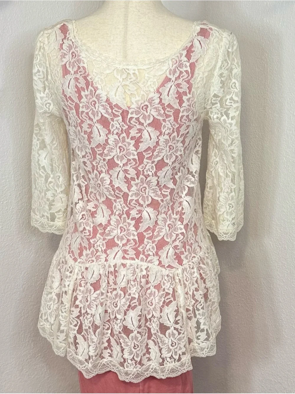 Free People Lace Top XS Sheer Ivory